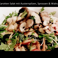 Rucola-Karotten Salat mit Austernpilzen, Sprossen & Walnuss *Vegan